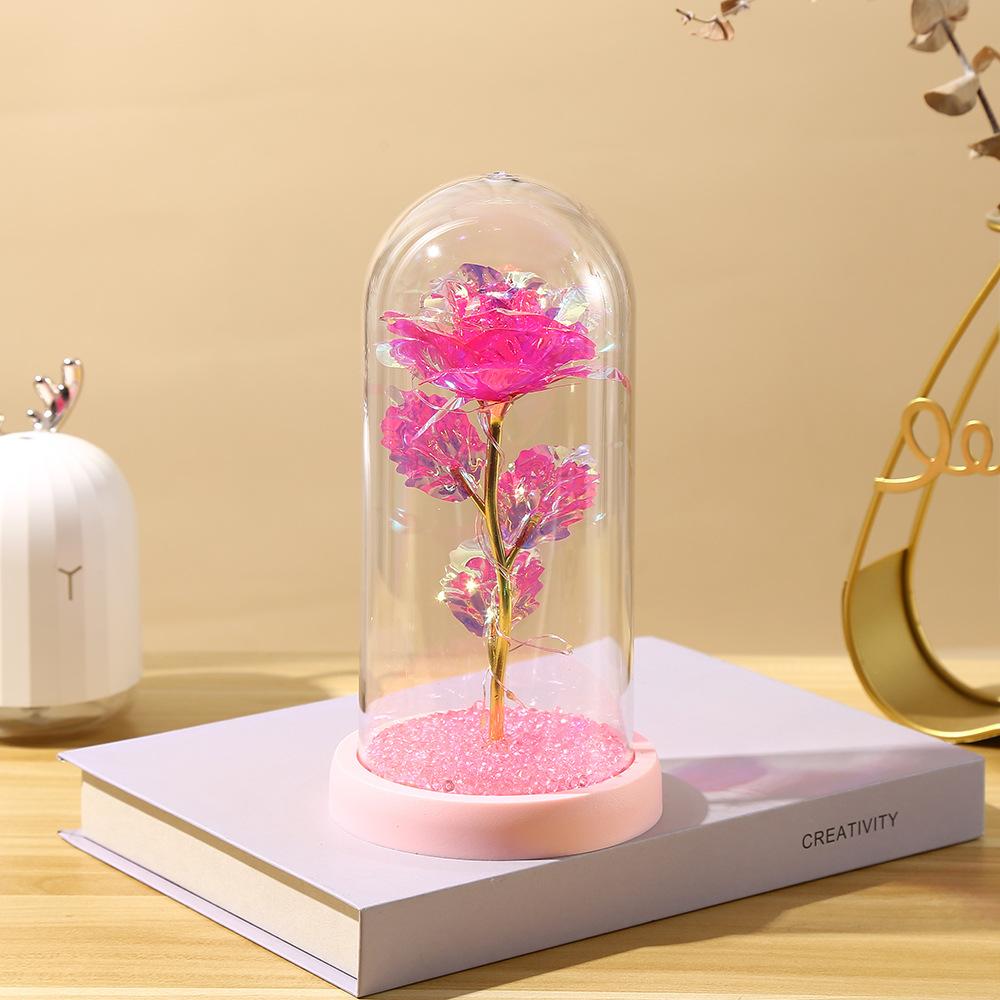 Valentine's Day Immortal Flower Glass Cover Gold Foil Rose Romantic Bouquet Ornament Couple New Year Birthday Gift