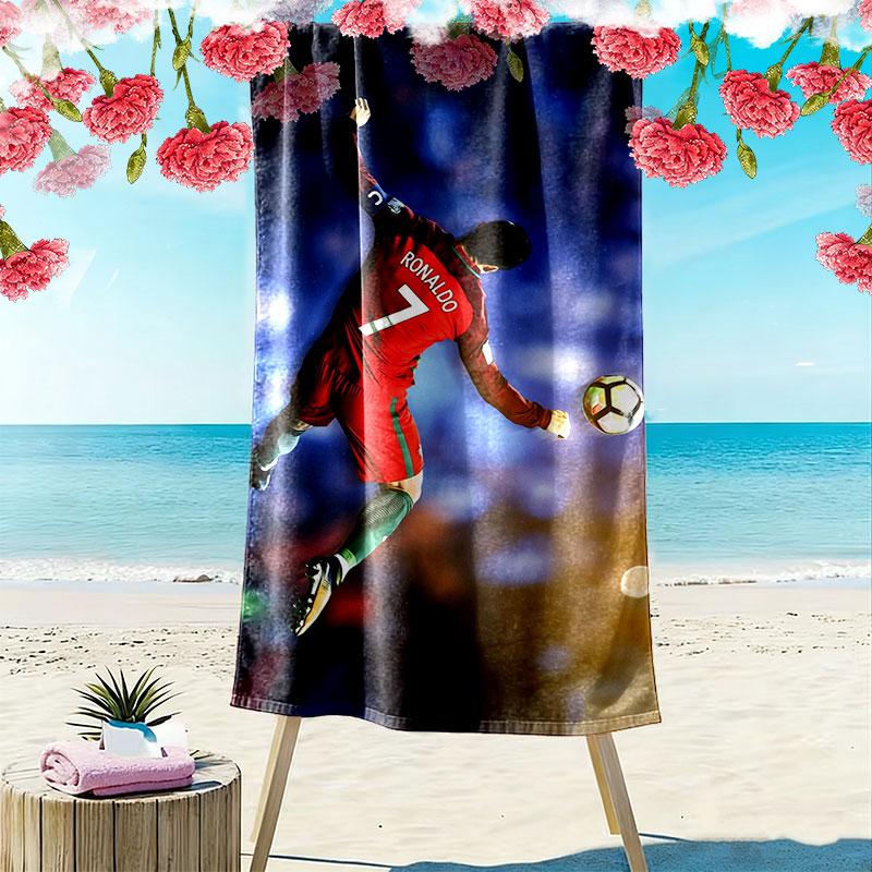 Fußball Ronaldo Druck Strandtuch, Großes Weiches Schnelltrocknendes Handtuch für Strand Camping Schwimmen