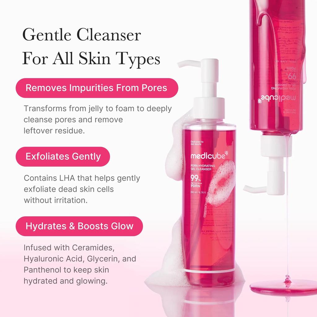 [medicube] PDRN Jelly to Foam Cleanser | Nawilżający żel do mycia twarzy o niskim pH na co dzień dla wszystkich typów skóry | Z PDRN, kolagenem i LHA | Delikatna pielęgnacja porów
