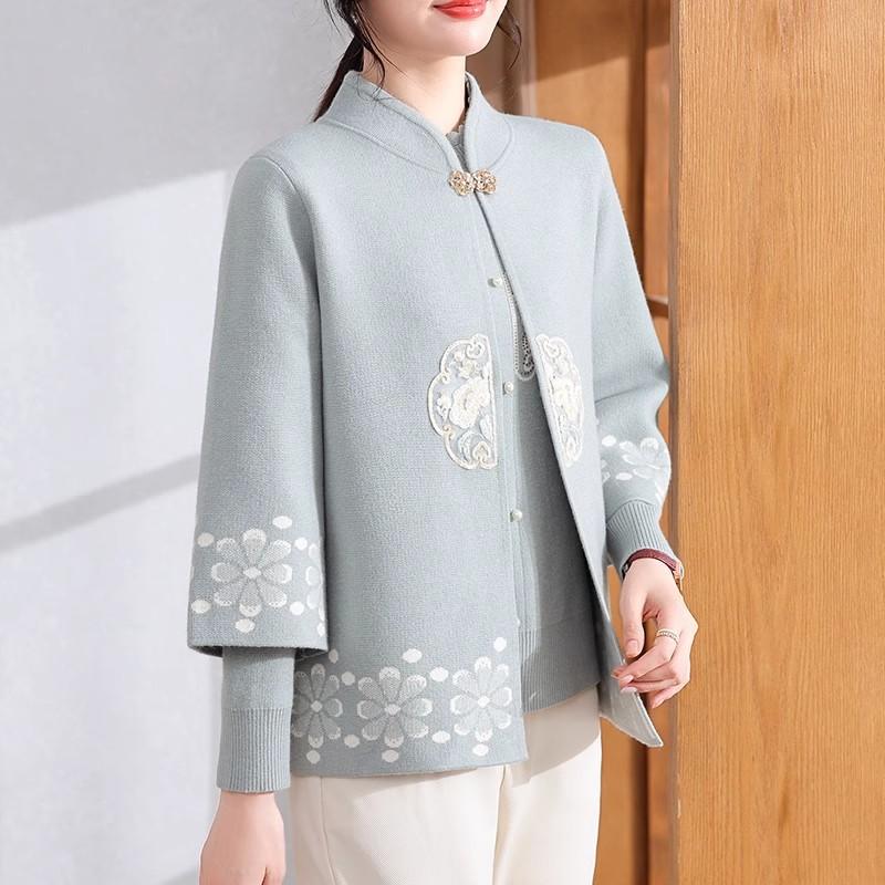 Mom Spring Short Coat Knitted Sweater Medium and Old Fashion Sweater Two-piece Set Middle-aged Top