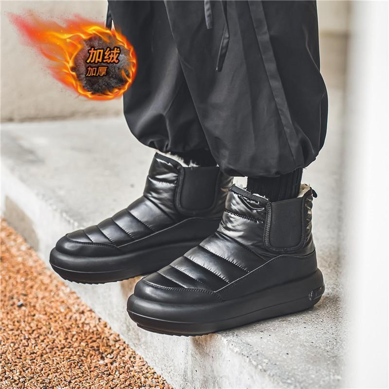 

2025 winter fashion Northeast snow boots men s high-top trend warm velvet cotton shoes non-slip casual platform men s shoes 39 чёрный