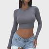 2025 Pure Desire Women's Round Neck Long Sleeve Crop Top - Slimming & Stylish for Spring and Autumn