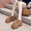 Fashion 10CM Women‘s Casual Loafers Suede Leather Pumps Tassel Design Monk Shoes Autumn Slip-On High Heels Comfortable Chunky Sneakers
