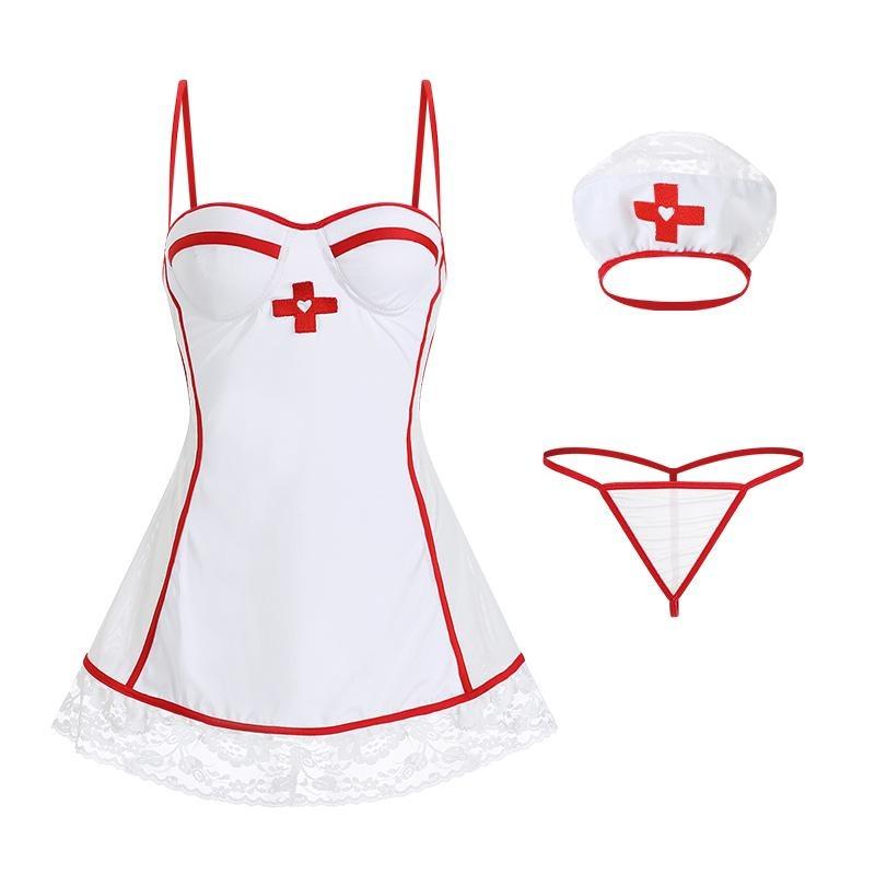 Sexy Lingerie Badydoll Nurse Uniform Cosplay Porno Costume Hot Women Erotic Lace Slip Dress Bra Pad Underwear Sex Role-Playing