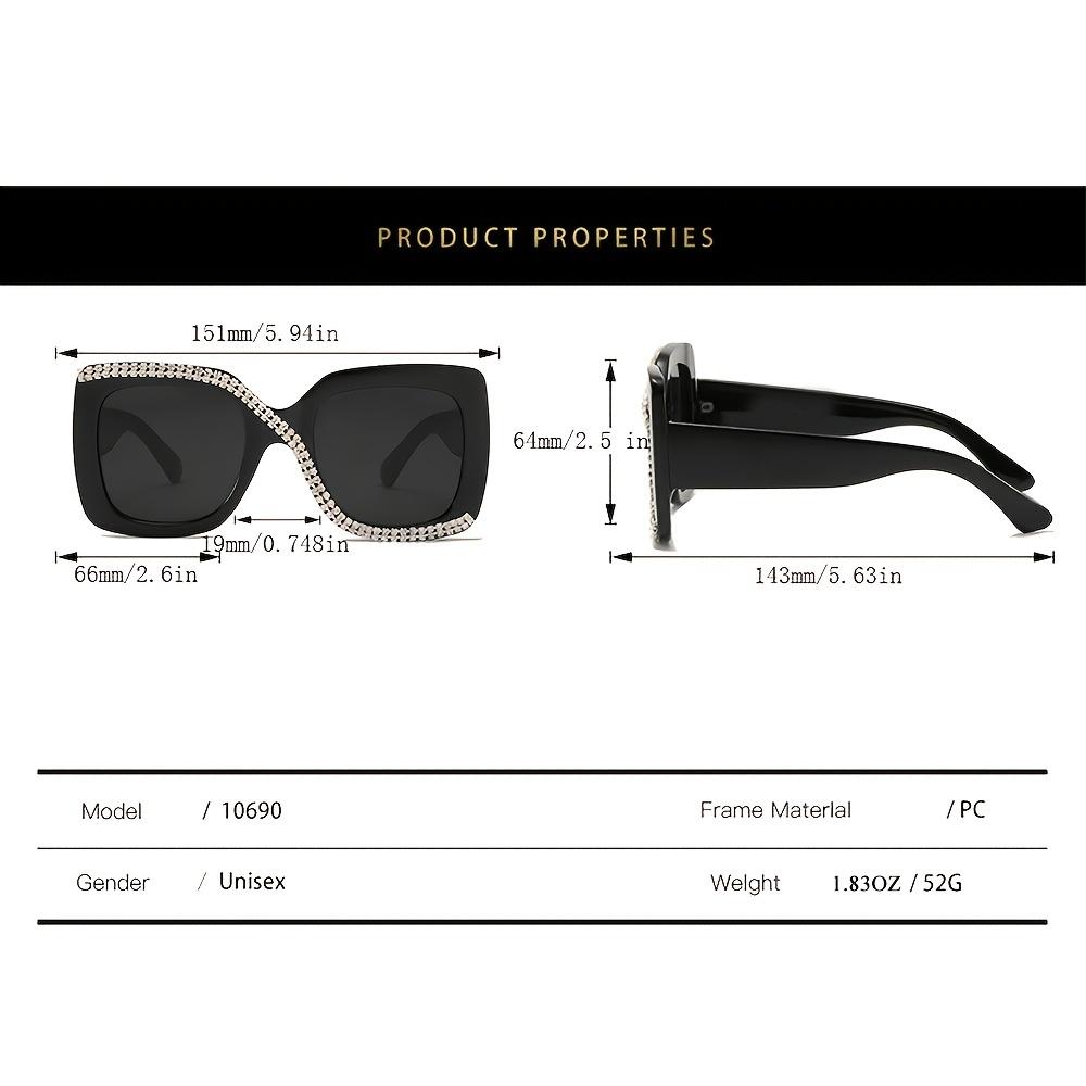 Embellished Rectangular with Sparkling Frame Fashion-Forward Flat Light-Filtering Lenses Includes Microfiber Cloth for Women & Men