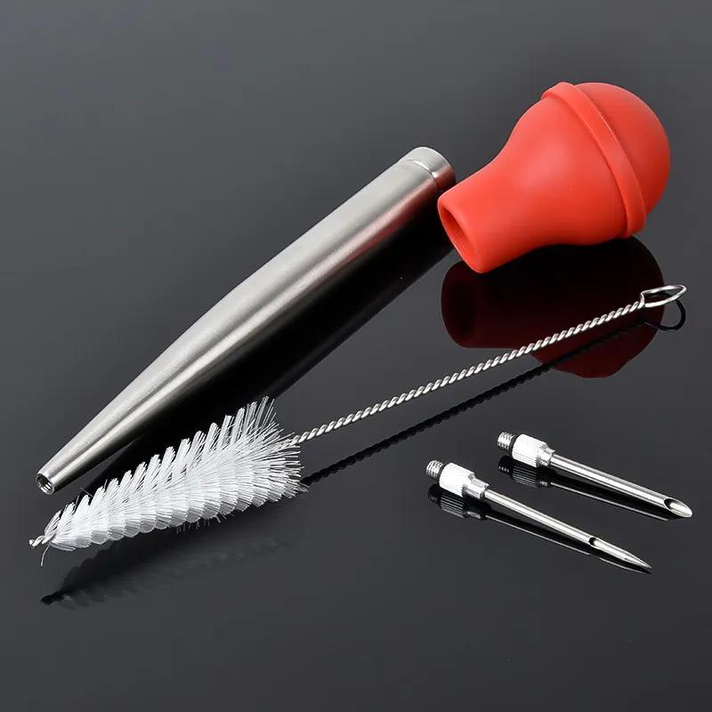 Needle Seasoning Syringe Stainless Steel Silicone Oil Suction Tube Turkey Pump With Cleaning And Sweeping Set Turkey Kitchen Tool Reusable Ya979