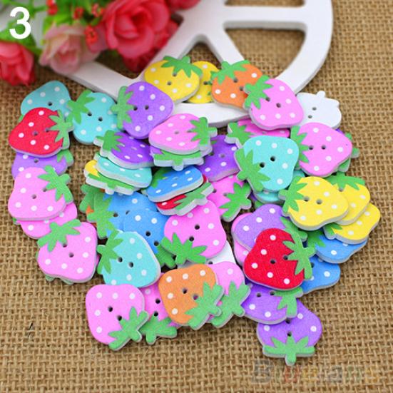 50 Adet Sevimli Karikatür Kuş Baykuş Çilek Çorap Kiraz 2 Delik DIY Ahşap Düğmeler