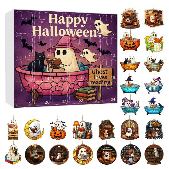 1 Set Halloween Ghost Countdown Calendar 24 Days Spooky Reading Bubble Bath Ghost Ornament Advent Calendar Holiday Bookworms Gift