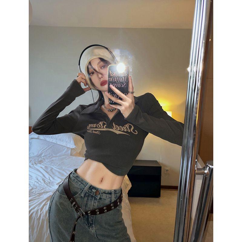 

Skinny Slimming Niche Style Fashion Jazz Dance Long Sleeves Tops Carbon Gray XL