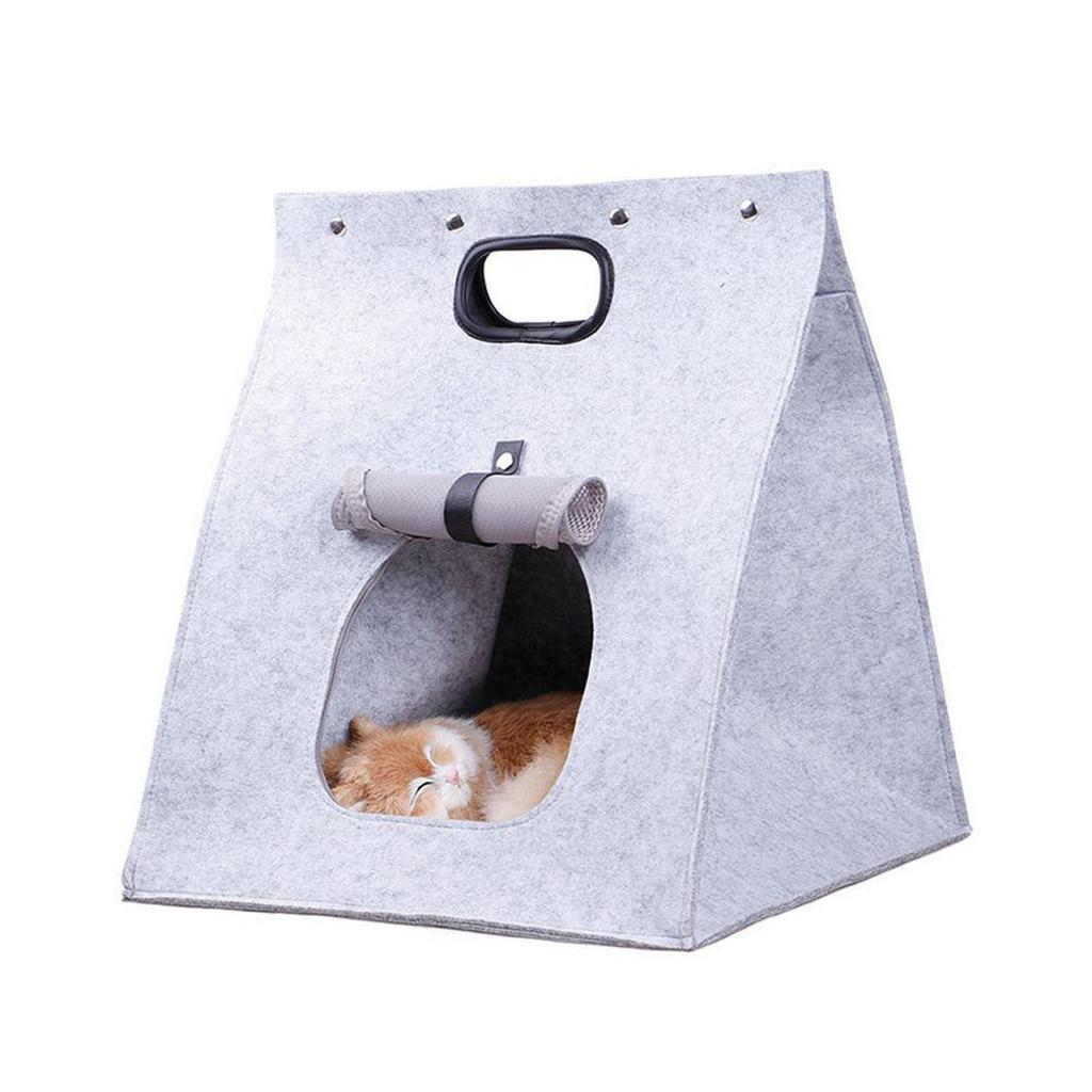 Filz Katzenhaus Abnehmbar Waschbar Faltbar Integrierter Filz Katzenschlafsack für Katzen Kätzchen Welpen Grau