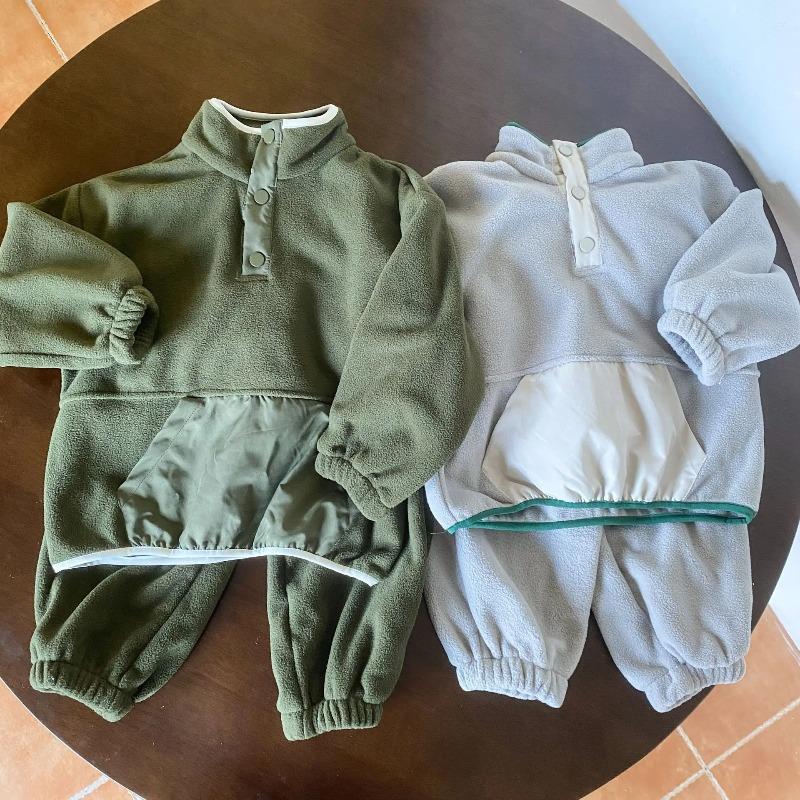 Winter Children Polar Fleece Sweatshirt Set Boys Girls Plus Velvet Thick Warm Suit Kids Casual Sports Outfits