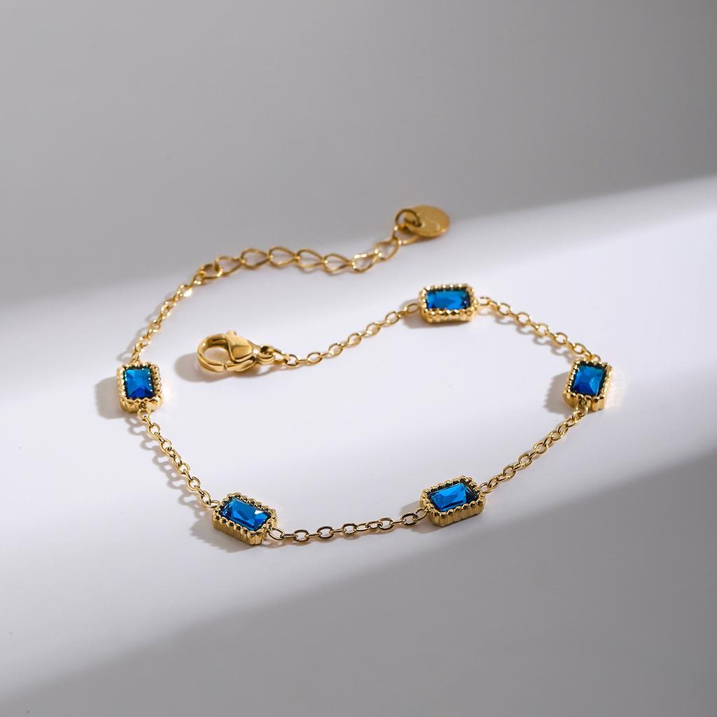 Yori Trendy Square Blue Zirconia Bracelet Vintage Stainless Steel Elegance Summer Jewelry for Women Gift 2025 Wholesale