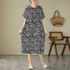 Navy Knee-length Mid-length Mom Temperament Dresses