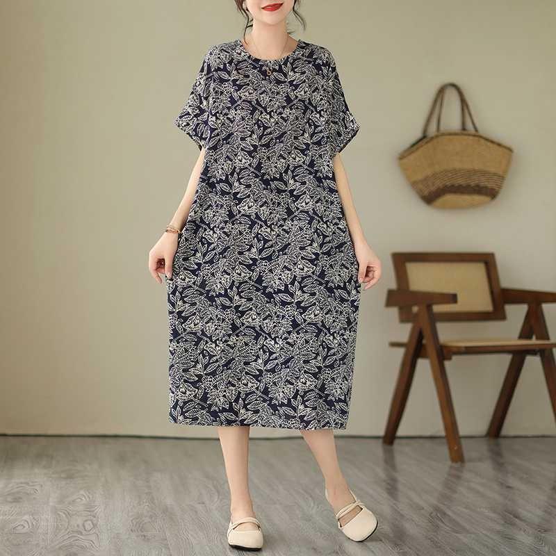 Navy Knee-length Mid-length Mom Temperament Dresses