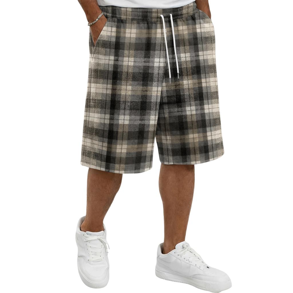 Men's Casual Plaid Drawstring Shorts Lightweight Comfortable Fit Relaxed Style Suitable for Everyday Wear
