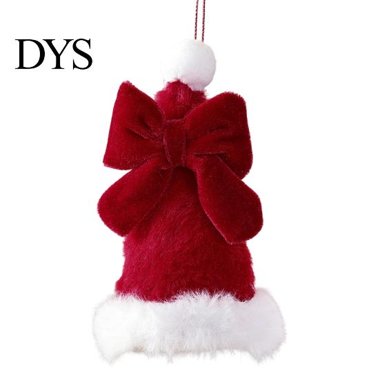 Small Holiday Gift Embellishments Plush Santa Hat Christmas Tree Ornament with Bow Decor, Xmas Hanging Pendant Soft Ornaments Lanyard for Decoration,