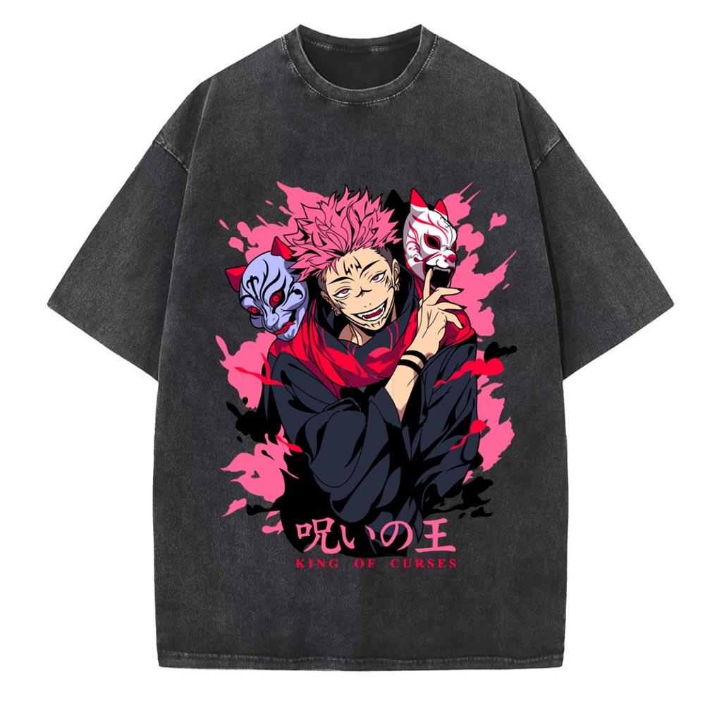 Anime Jujutsu Kaisen Bedrucktes T-Shirt für Herren und Damen Gewaschenes T-Shirt Hohe Qualität Vintage Baumwoll-T-Shirt Harajuku YK Tops
