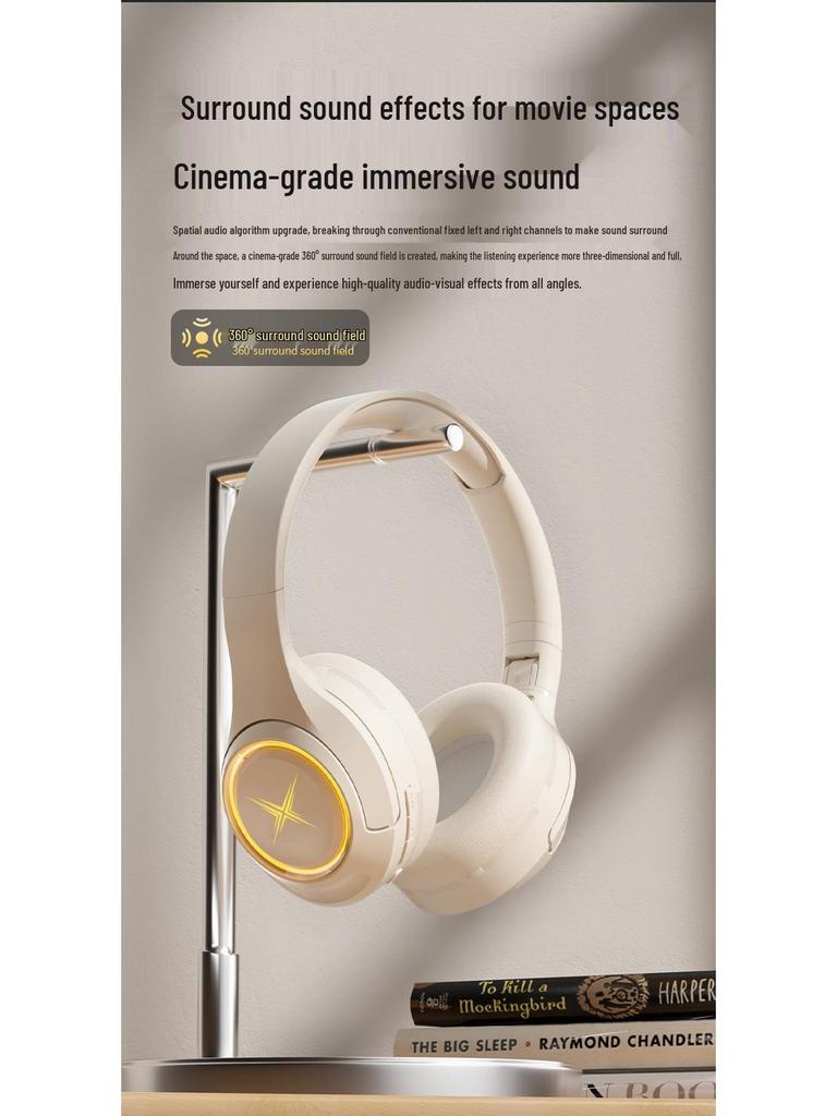 New 2025 Over-Ear Wireless Bluetooth Gaming Headset with Noise Cancelling, Card Slot, Luminous Design, and Extended Battery Life.