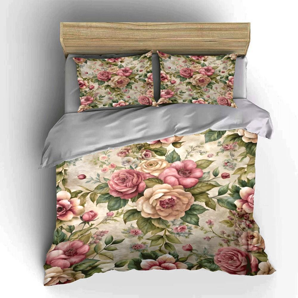 Elegant Floral Three-Piece Set For Decor Exquisite Three-Piece Bedding Set Gift For Kids And Adults
