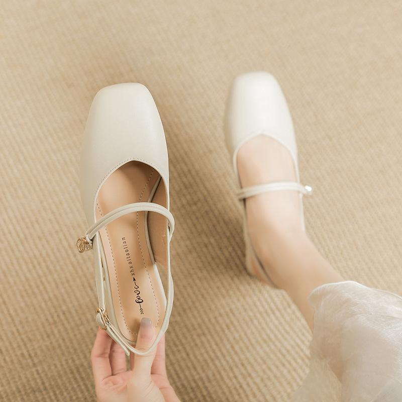 Back Empty French 3 Cm Small Fragrant Style Mary Zhen Shoes Live Girl Shoes Genuine Leather Bag-toe Muller Sandals
