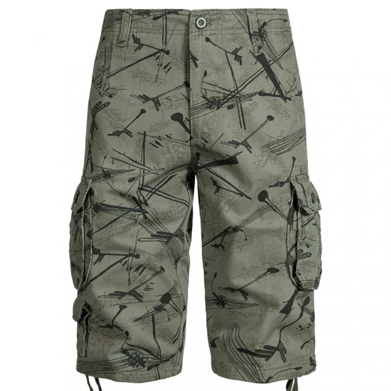 Men Shorts Print Cargo Tactical Fashion Y2K Summer Hiking Baggy Cotton Work Camo Mountaineering Cropped Knee Length Pants
