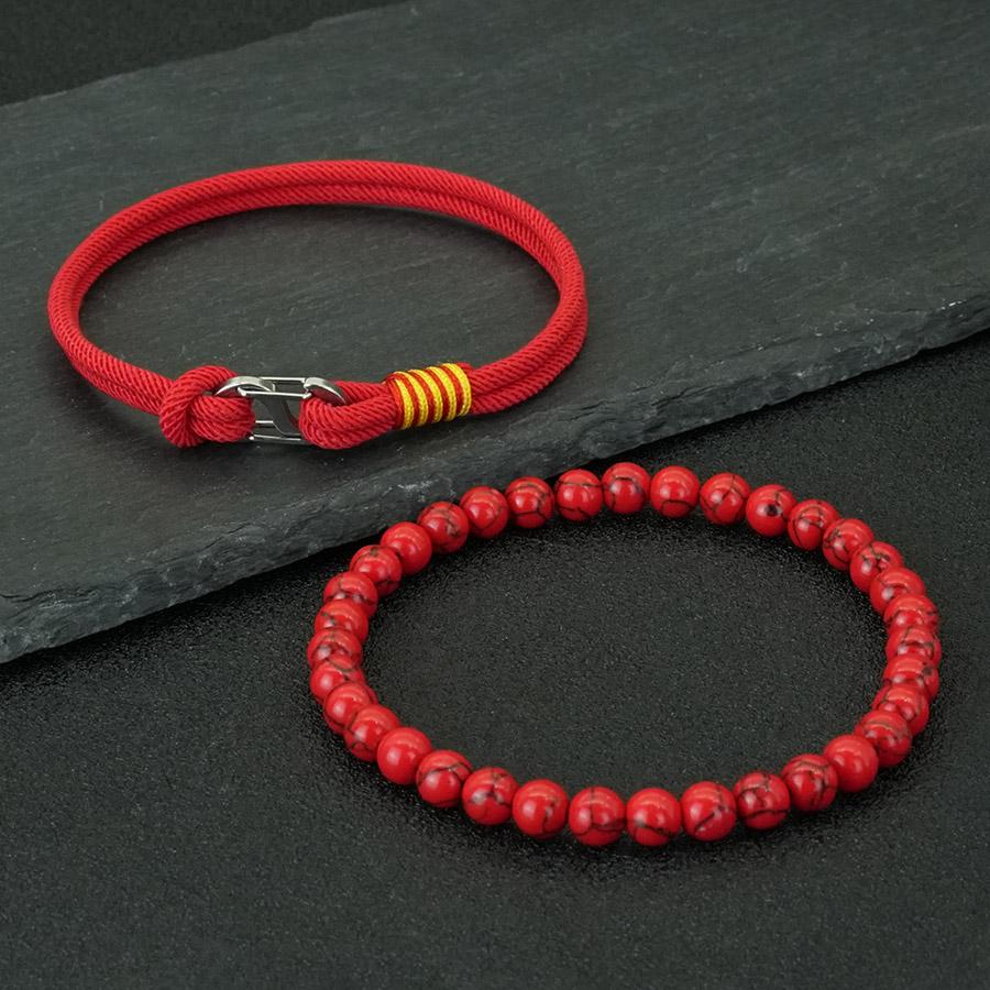 Stylish 2Pcs Men Bracelet Set 5 Colors Available Grade A 3mm String Skin Friendly Without Fading Sports Sweat Absorbent Braslet