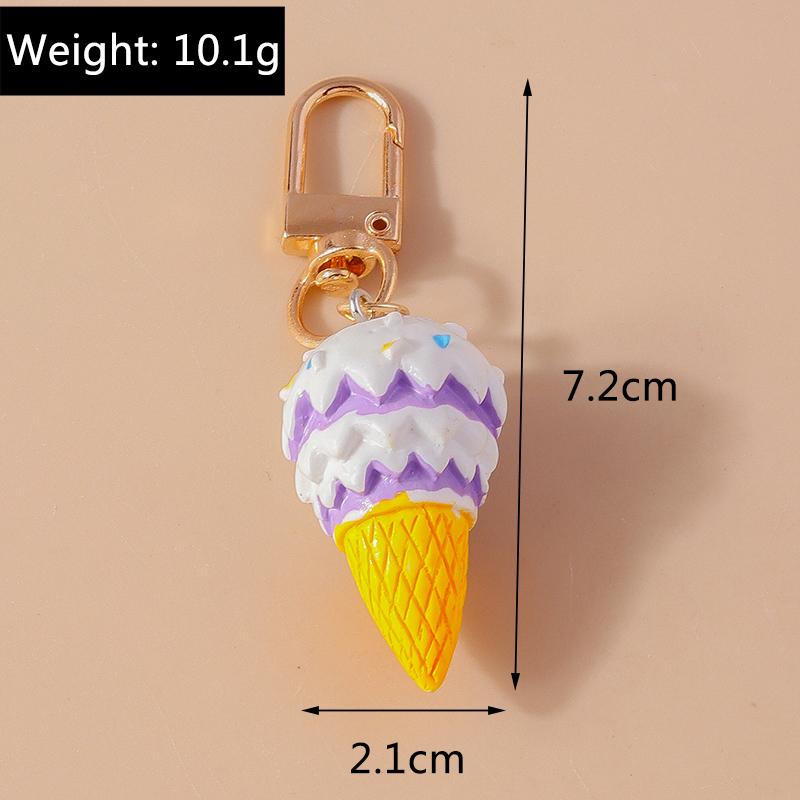 Cute Resin Ice Cream Keychain Simulated Food Key Ring Pendant for Women Girls Handbag Decor DIY Handmade Jewelry Gift