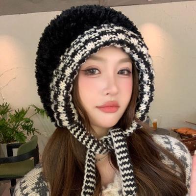 Wool Hat Women's Winter Velvet Warm Cute Knitted Hat Color Matching Fashion Versatile Ear Protection Cycling Hat