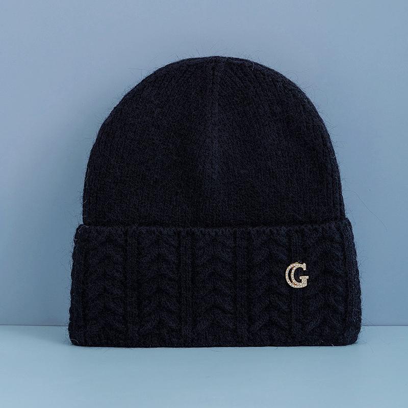 New Style Simple Dandy Winter Hat G Letter Decor Rabbit Fur Beanie Elegant Winter Hats For Women Candy Colors Warm Knit Hats