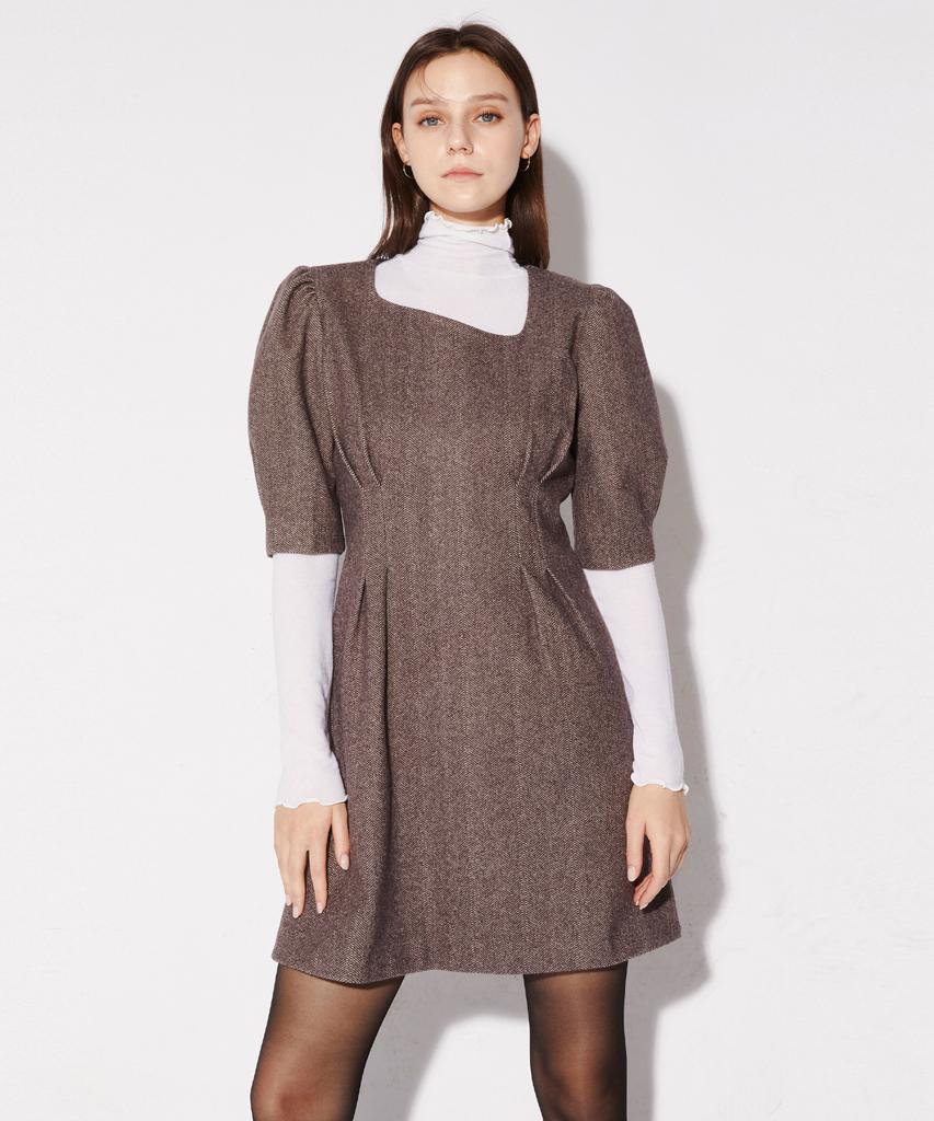 Leusejiem Puff Mini Dress - Brown