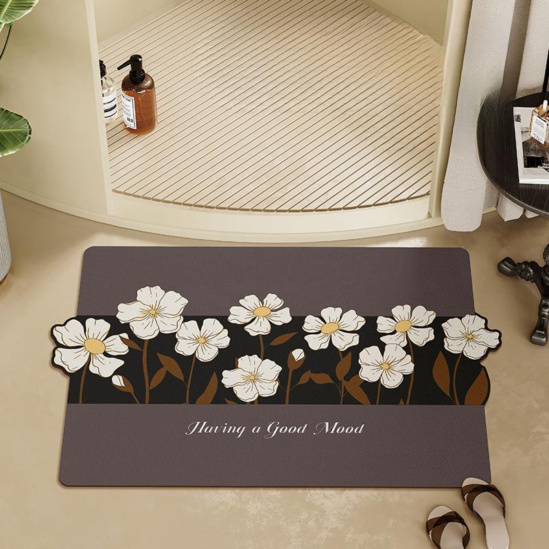 Household Bathroom Bathroom Door Moisture-wicking Floor Mat Half Acre Flower Field Irregular Form Diatom Mud Floor Foot Mat