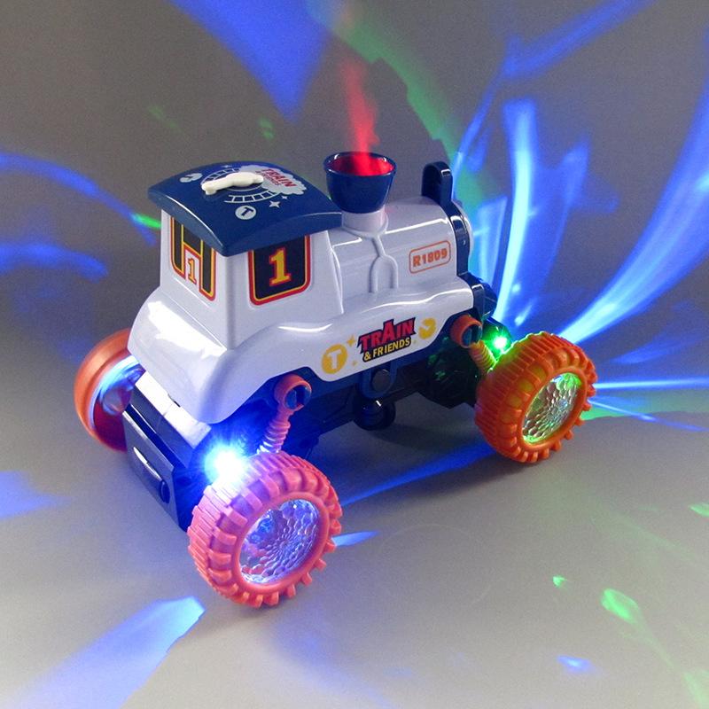 For Funny Stunt Steam Train Model Toys With Lights Music Electric Smoke Spray Car Battery-Operated Steaming Train Baby Kids Toys