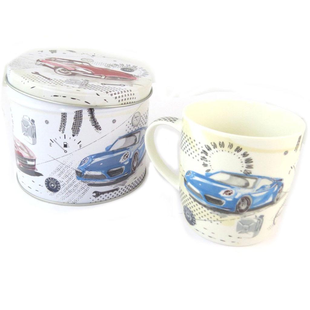 Les Trésors De Lily [P0255] - Mug porcelaine 'Vintage Cars' beige multicolore (+boite métal)