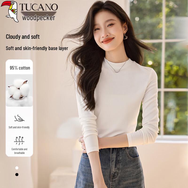 Woodpecker Women s Fall Cotton Mock Neck Slim Fit Long Sleeve T-Shirt 2XL