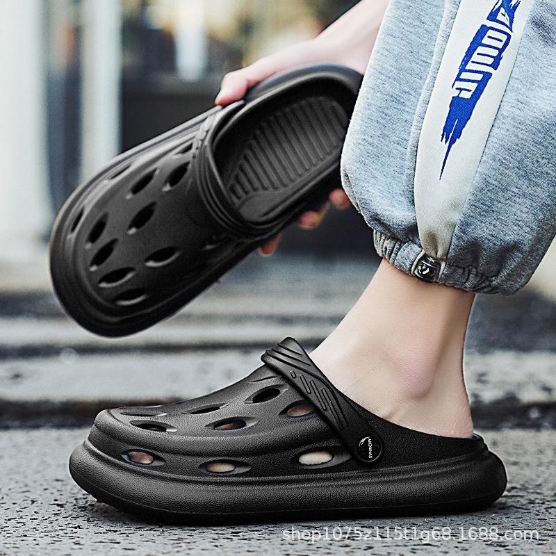 

Cool slippers men s new summer wear non-slip and deodorant thick-soled wear-resistant outdoor beach hole shoes 40 чорний