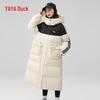 Yaya Women's Winter Mid-Length Hooded Thick Color Block Duck Down Jacket