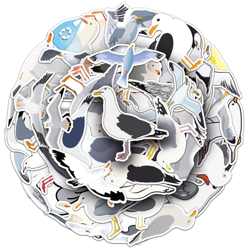 50 Seagull Graffiti Stickers: Cartoon Bird & Animal Decor for Water Cups, Computers, Phones, Skateboards