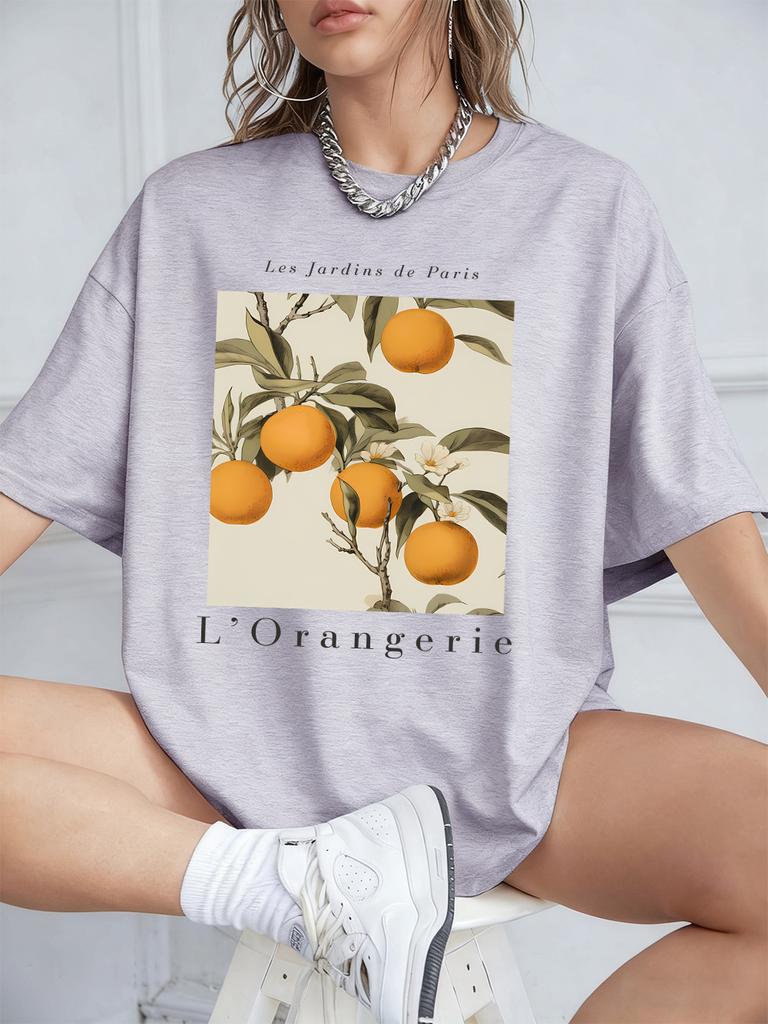 Fresh Oranges Fruits Print Short Sleeve TShirts Womens Summer Cotton Tee Shirts Loose ONeck Soft Tops Casual Womans Clothes