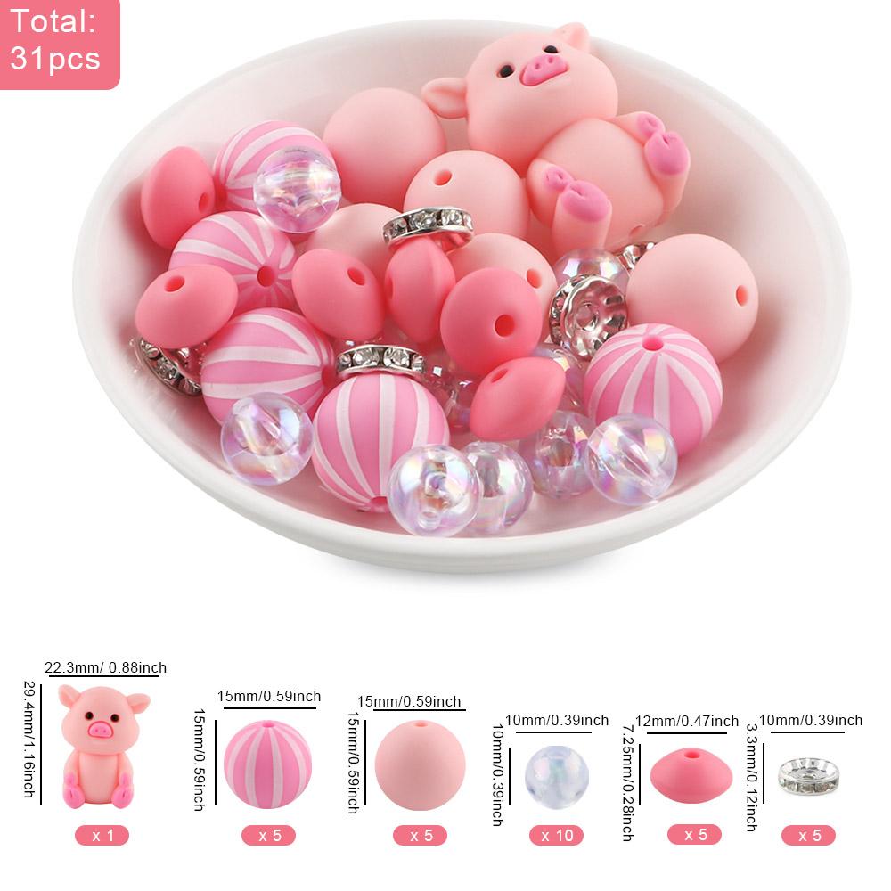 New 31Pcs/Set 3D New Silicone Focal Beads Round Bead For Jewelry Making DIY Beaded Pen Keychain Necklace Bracelet Accessories