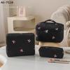 1/3 Pcs Black Women Portable Makeup Bag Large Capacity Bow Quilting Cosmetic Pouch Handbag Ladies Travel Toiletry Storage Bag