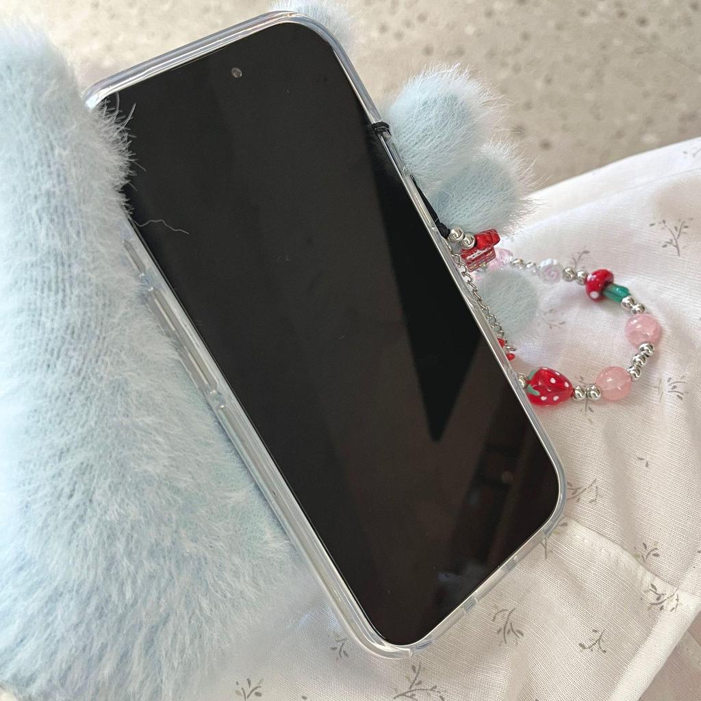 Korean Style Strawberry iPhone 14/15/16/17 Pro Max Blue Phone Case for Women