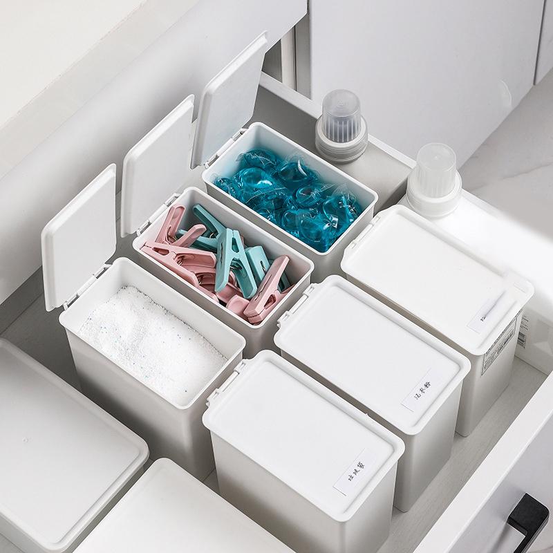 White Laundry Room Storage Box Scent Booster Laundry Beads Powder Container Clothes Clips Case With Dustproof Lid Organizer Box