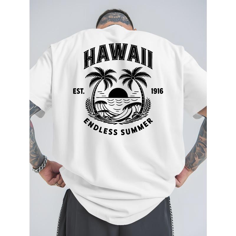 

European sizes [Hawaiian Summer T-Shirts] Men s Casual Short-Sleeved T-Shirts for Summer in Hawaii - Trendy Prints, Loose-Fitting 4XL