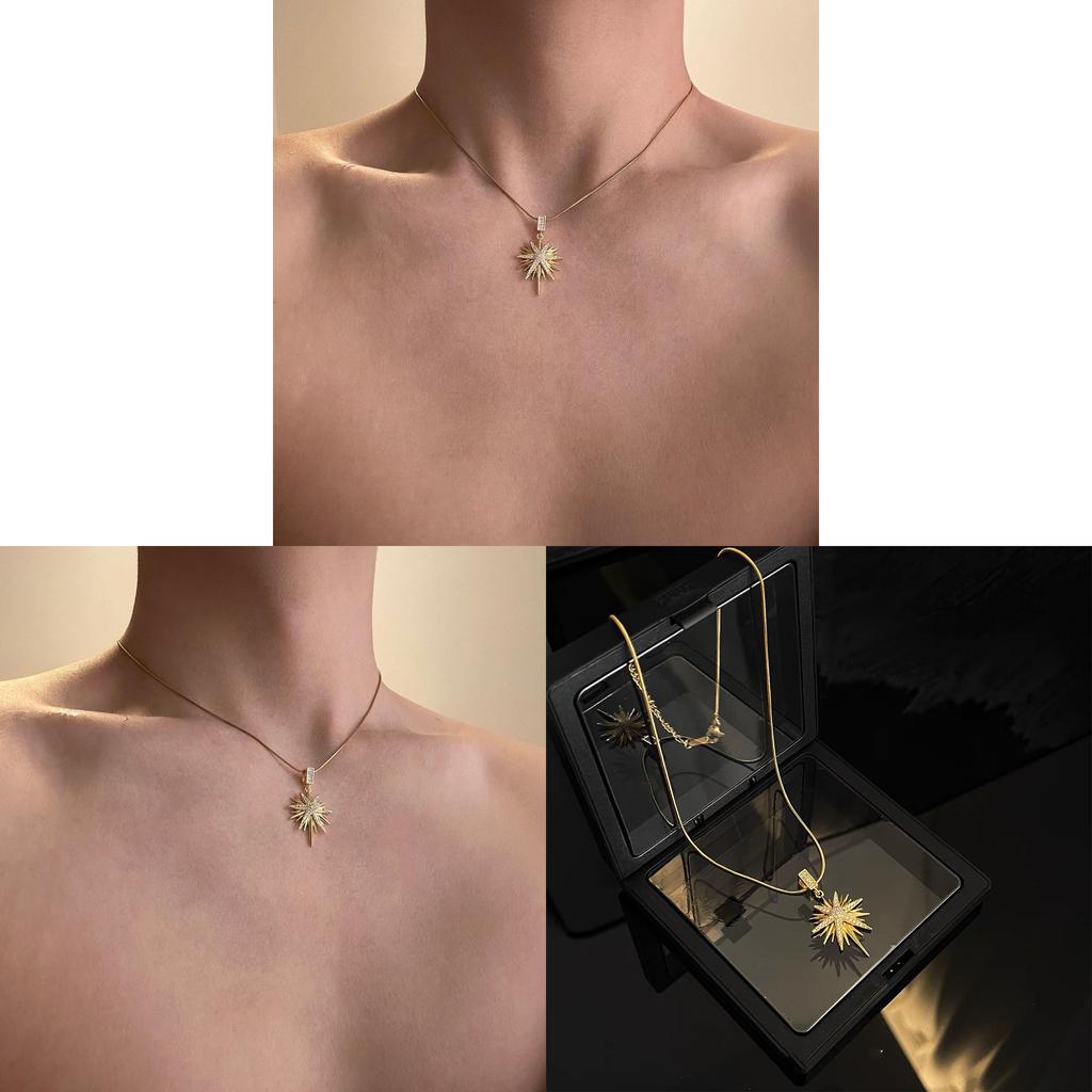 Titanium Steel Geometric Star Pendant Necklace With Zirconia For Fashion Women Men