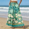 Women Elastic Waist Floral Print Boho Maxi Skirt with Pockets Lightweight A Line Long Skirt