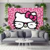 Sanrio Hello Kitty Pink Leopard Tapestry Glasses Cartoon Wall Hanging Home Cafe Decor Hello Kitty Fan Gift Flat Print