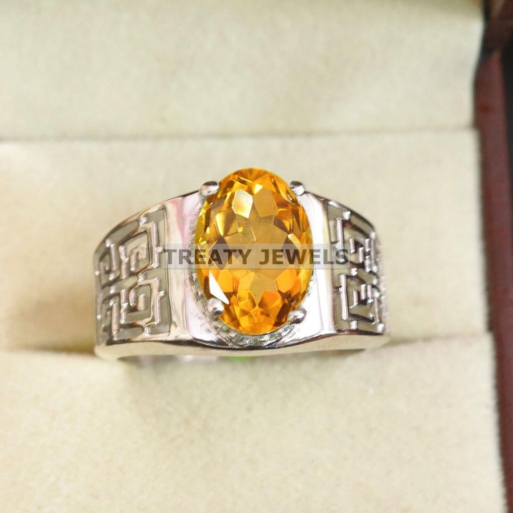 Citrine Oval Cut Gemstone With 925 Sterling Silver Ring For Men's #A952 JL375669223809