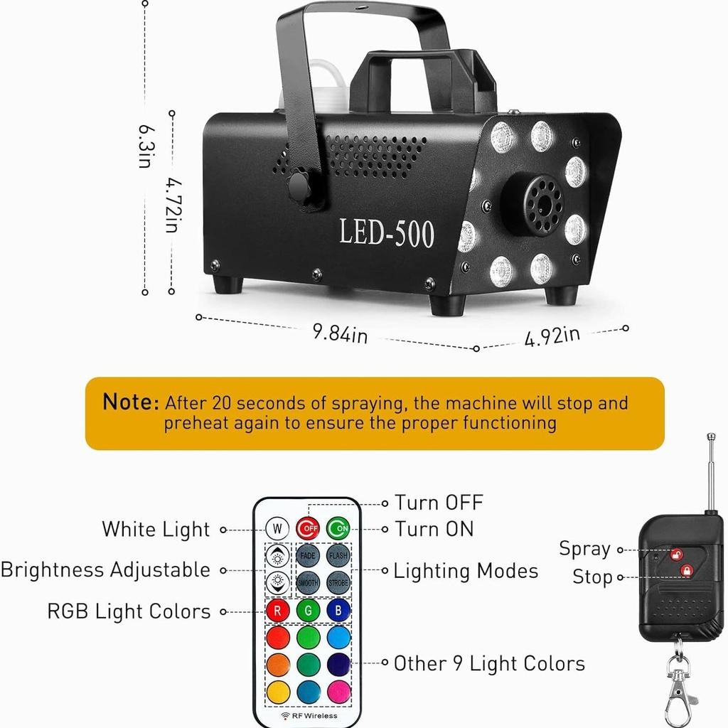 8 LED 500W Small Halloween Fog Machine KTV Stage Lighting Effect Atmosphere Equipment Adjustable Color Smoke Machine