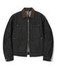 Trillion Corduroy Collar Denim Zip-Up Work Jacket (Black)