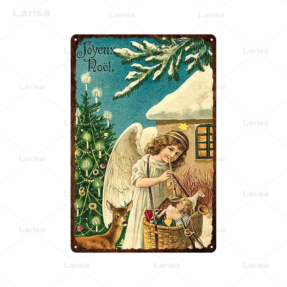 Christmas Vintage Tin Sign Santa Claus Plaque Metal Retro Plate Poster for Club Living Room Kitchen Home Wall Art Decoration